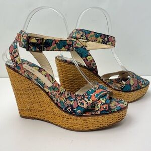 Marc Jacobs Vintage Floral Print Woven Platform Wedge Retro Sandals